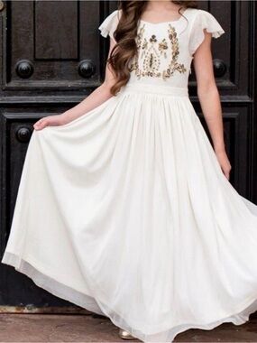 JOYFOLIE Lexa Maxi Dress Gold & Cream Boho Tulle Sequin Embellished Dress Girl 7